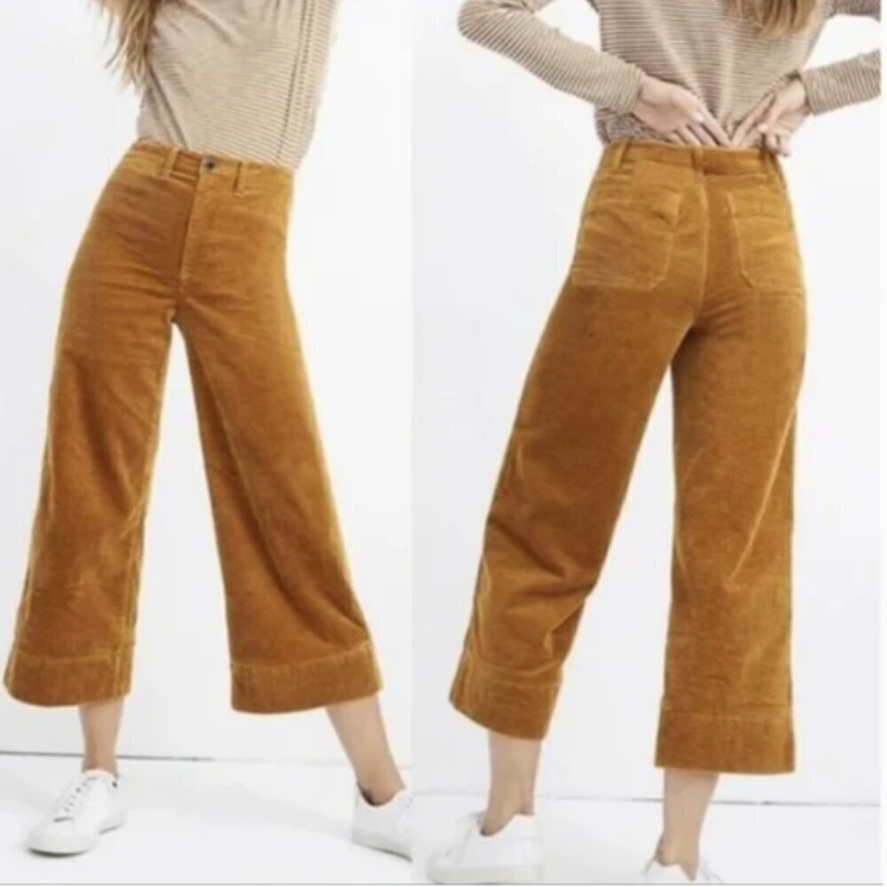 Madewell Women's Size 25 Slim Emmett Wide Leg Crop Pant Corduroy‎ Tan Stretch